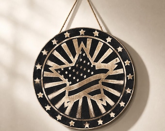 Engraved Patriotic Birch Wall Art, American Flag Rustic Decor, Veteran Gift