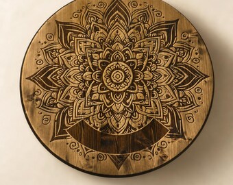 Personalized Wooden Mandala Wall Art, Custom Family Name Sign, Rustic Round Decor