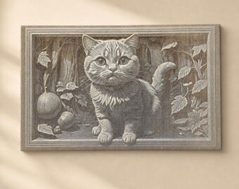 Engraved Cat Baltic Birch Wall Art, Cat Lover Gift, Rustic Pet Decor
