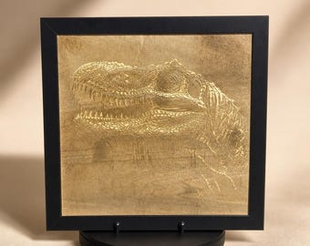 Framed Dinosaur Wood Engraving, Prehistoric Wall Art, Dinosaur Lover Gift