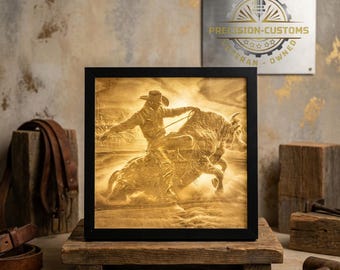 Framed  professional Bull Rider Engraving