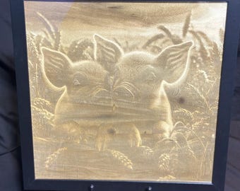 Framed 3D Pig Engraving