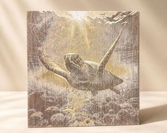 Sea Turtle Engraved Wood Wall Art, Coastal Beach House Decor, Turtle Lover Gift