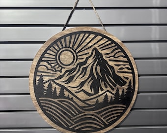 Engraved Mountain Scene Decor