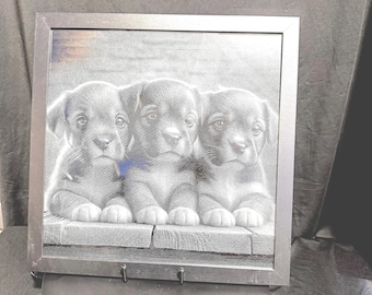 Framed Puppies Engraving