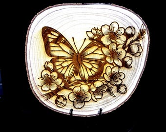 Monarch Butterfly Wood Art - Engraved Wooden Wall Decor