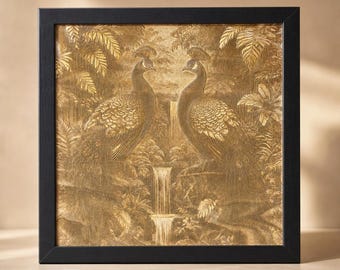 Framed Peacock Wood Engraving, Elegant Bird Wall Art, Nature Lover Gift