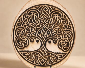 Celtic Tree of Life Wood Wall Art, Live Edge Engraved Rustic Home Decor