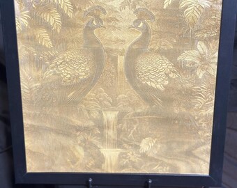Framed 3D Peacocks Engraving