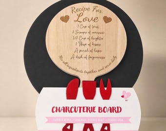 Recipe for Love Charcuterie Board with Red Utensils, Bridal Shower Gift