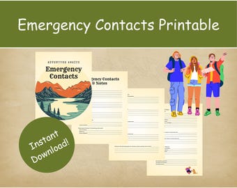 Emergency Contact List Printable | Camping Safety Sheet | RV Travel Emergency Planner | First Aid Contact Form
