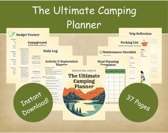 Camping Planner Printable PDF | RV Trip Planner | Camping Journal & Organizer | Packing List, Campground Log, RV Binder | Instant Download