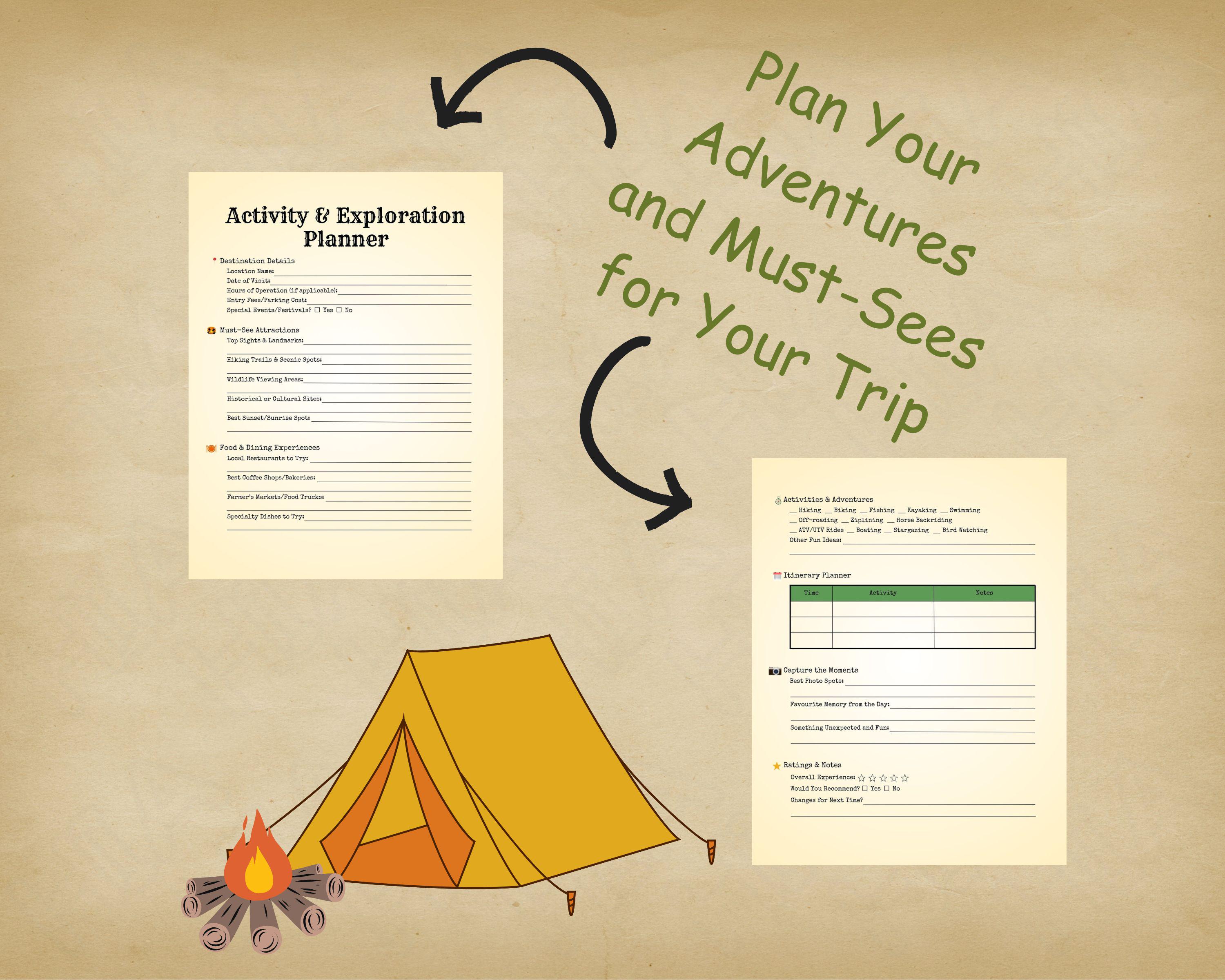Camping Adventure and Activity Planner | Printable Trip Organizer ...