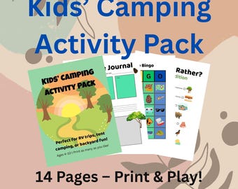 Kids Camping Activity Pack – Printable Road Trip Games, Bingo, Scavenger Hunt, Nature Journal & Coloring Pages