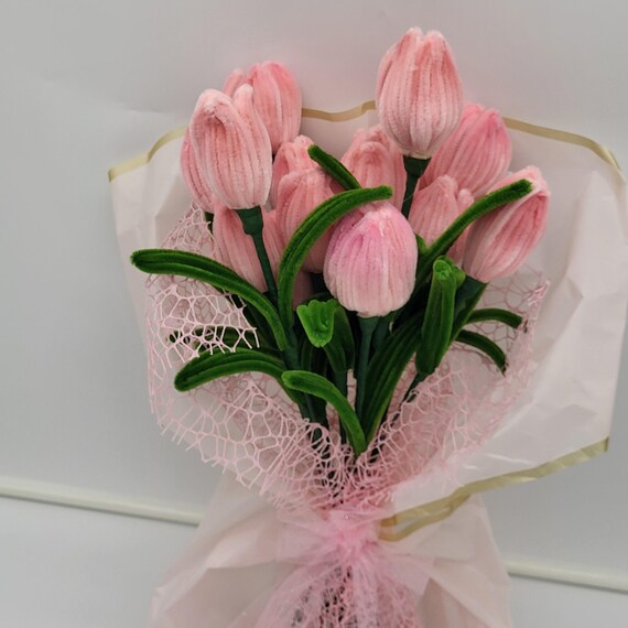 Pipe Cleaner Handmade Pink Tulip Bouquet