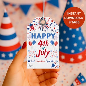 Happy 4th of July Gift Tag Printable – Patriotic Tag for Treats, Favor Tag – Instant Download – Let Freedom Sparkle, Happy Independence Tags