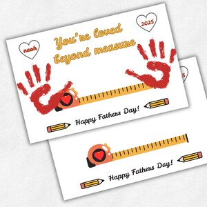 Tape Measure Father&#39;s Day Handprint Craft Printable, Tool Craft for Toddler Daughter Son Baby, Preschool Craft, Dad Grandpa Handprint Art