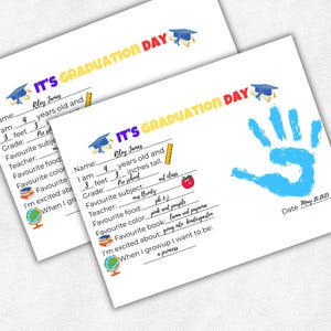 Last Day of School Printable, Kindergarten Graduation Keepsake, Handprint art End of school questionnaire, Preschool graduate interview