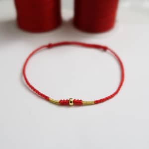 Minimalist Red String Bracelet with Gold Accents - Protection Bracelet - Available in Red and Black - Adjustable Friendship Bracelet