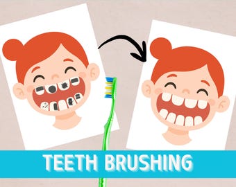 Cepillarse los dientes: actividad imprimible para niños, dentista, Montessori, aprendizaje de la salud dental, juego educativo para el aula, cepillado de dientes, actividad preescolar.