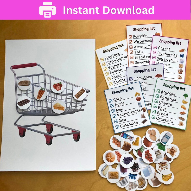 Montessori Grocery Shopping List Game Printable Supermarket Pretend ...