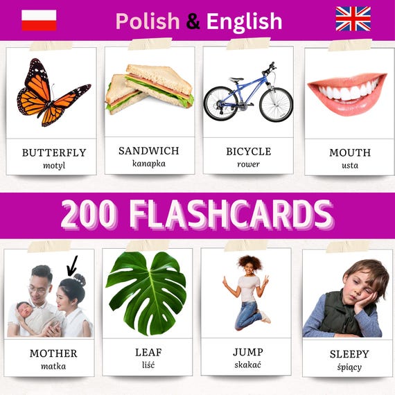 Polish & English Flashcards for Kids Montessori Real Photos Bilingual Flash Cards Bundle Printable Learn Polish Preschool Materials PL ENG