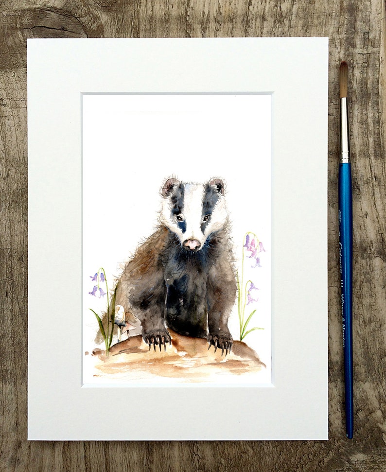 Badger Illustration Painting Watercolor Art A4 Print Set in Etsy