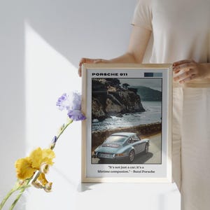 Classic Porsche 911 style poster, Vintage Porsche Print, German Car Wall Art, Magazine Car Poster, Old Classic Car Poster, Car Decor Art