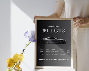 Iconic Porsche 911 GT3 Poster, Classic Porsche print, Digital Download, Hyper Car Poster, Super Car Print, Porsche speedster, 956 & turbo