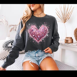 Pink Valentine&#39;s Day Shirt: Glitter Heart Long Sleeve