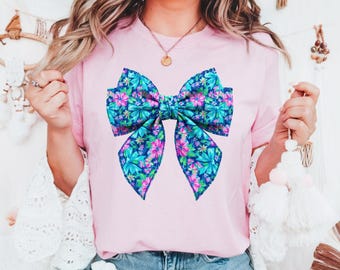 Floral Bow T-Shirt: Tropical Pattern, Coquette, Spring Summer Top