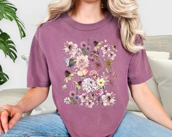 Heart shaped Boho Cottagecore wildflower t-shirt