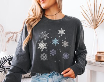 Snowflakes long sleeve Comfort Colors t-shirt