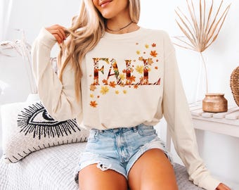 Fall Leaves Long Sleeve T-shirt: Comfort Colors Ring-Spun Cotton