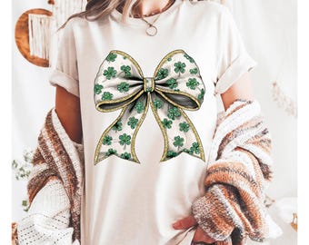St Patricks Day Coquette Shamrock Bow short sleeve Comfort Colors Tshirt.