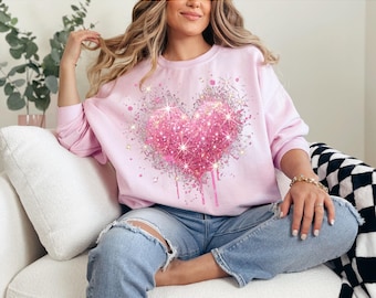 Pink Splattered Heart Valentine's Day Crewneck Sweatshirt
