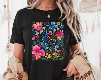 Trendy Spring Vibes Boho Wildflower Tshirt, Seasonal apparel