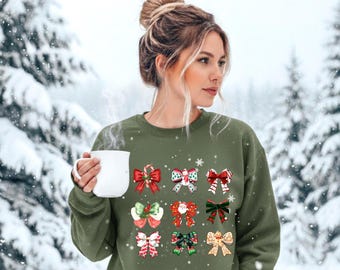 Christmas Coquette Bow Sweatshirt,  – Holiday Crewneck