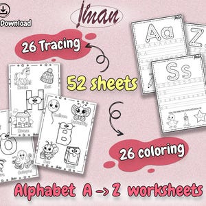 Alphabet Tracing & Coloring Worksheets A-Z – 52 Printable Pages | Letter Practice for Kids | Homeschool Activity PDF.