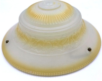 Vintage Art Deco Frosted Glass Light Fixture Shade Amber band Embossed Dome