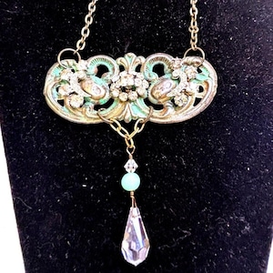 VINTAGE Art Nouveau style drop crystal Necklace, unique gift for her