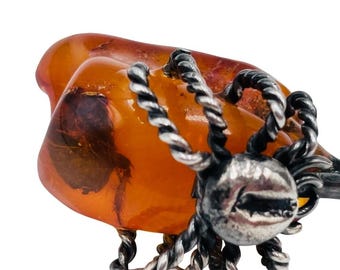 Colgante de plata de ley con araña y ámbar báltico con inclusión de insecto natural