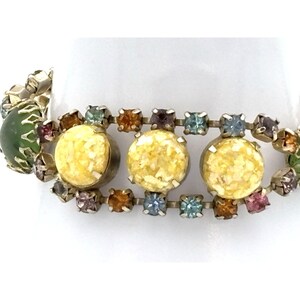 Vintage Rhinestone Bracelet Green Yellow Cabochons Colorful Jewelry WICKED