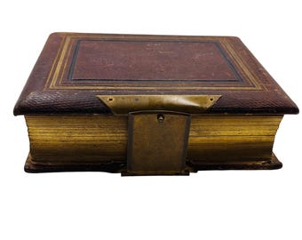 Álbum de fotos familiar antiguo de la época victoriana, de 1875, en piel, con cierre de latón y bordes dorados (tintype).