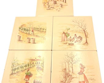Juego de 5 azulejos de cerámica vintage Riobamba para pared. Azulejos de alta gama para salpicadero de cocina.