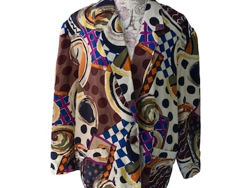 Chaqueta blazer vintage Carol Horn Workshop con estampado abstracto y forro de seda, talla L