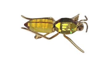 Broche vintage de insecto con cristal Swarovski ámbar 925 y alfiler chapado en plata de ley.