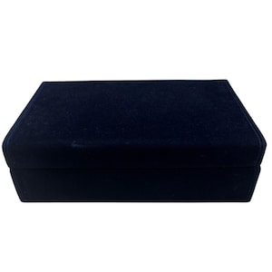 Dark Blue VELVET Jewelry Box Travel Storage Organizer Display Case Mirror VTG