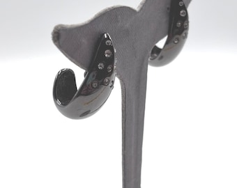 Givenchy Vintage Gunmetal Rhinestone Crystal J-Hoop Clip On Earrings Paris NY