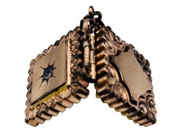Colgante de reloj antiguo victoriano chapado en oro con forma de estrella grabada y piedra de pasta